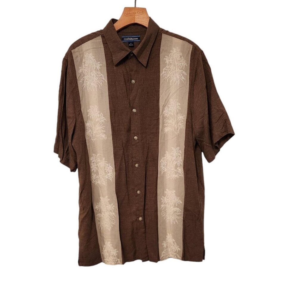 Croft & Barrow Hawaiian Shirt Rayon Palm Trees Short‎ Sleeve Button Up Medium